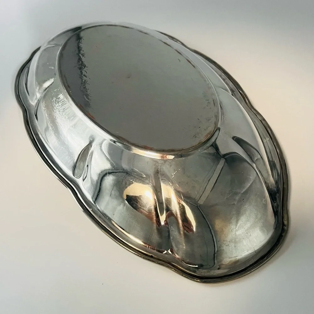 Vintage National Silver Co N.S.Co Silver on Copper Oval Bread Bowl Dish